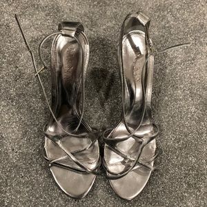 Ralph Lauren silver strappy heels, size 10. Hardly worn, like new.